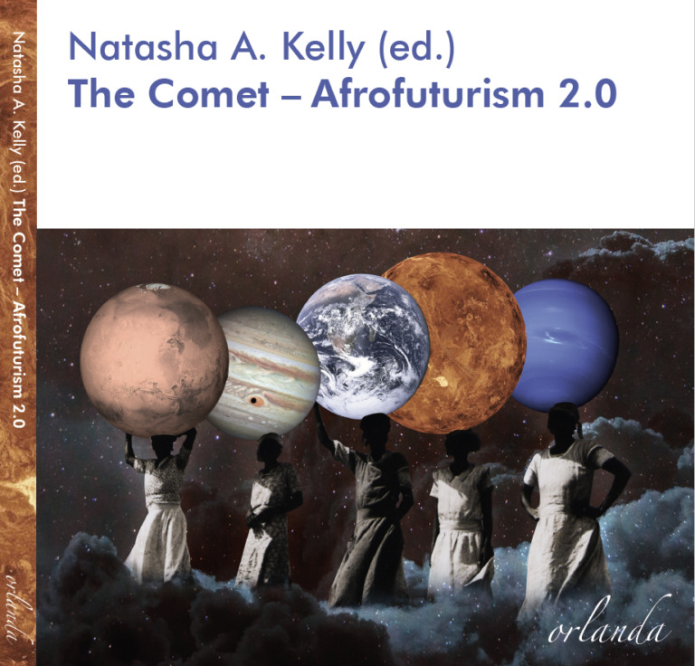 planeten getragen von schwarzen menschen auf dem buchcover the comet afrofuturism 2.0 von natasha a. kelly